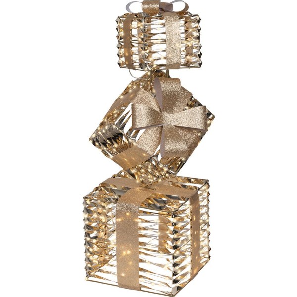 Figura led decorativa con forma de cajas de regalo, uso exterior, blanco cálido, 600 leds, 25,5 x 25,5 x 73 cm